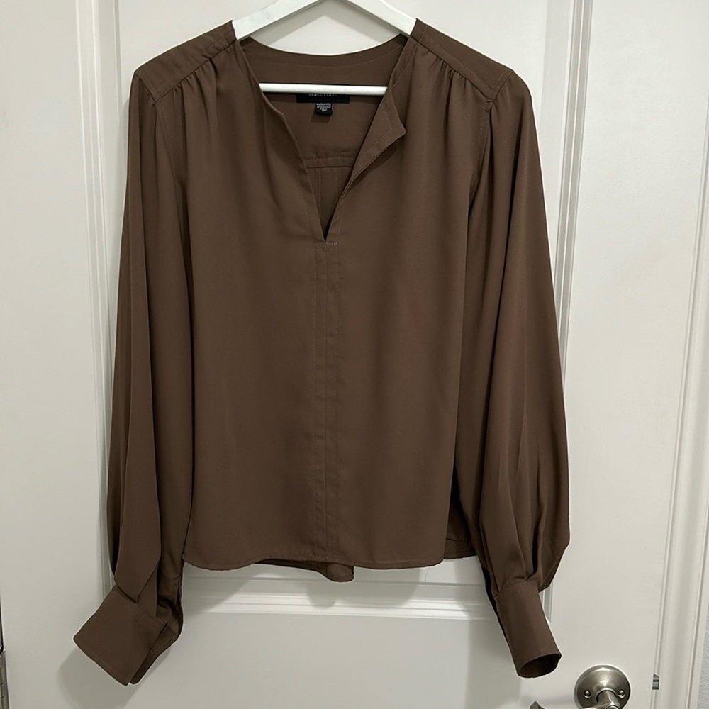 Karen Kane Brown Long-Sleeve V-Neck Blouse